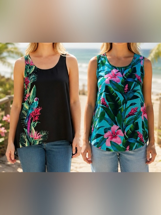 Tommy Bahama Tops - Tommy Bahama Tropical Floral Tank Top - Black & Teal  Size Small